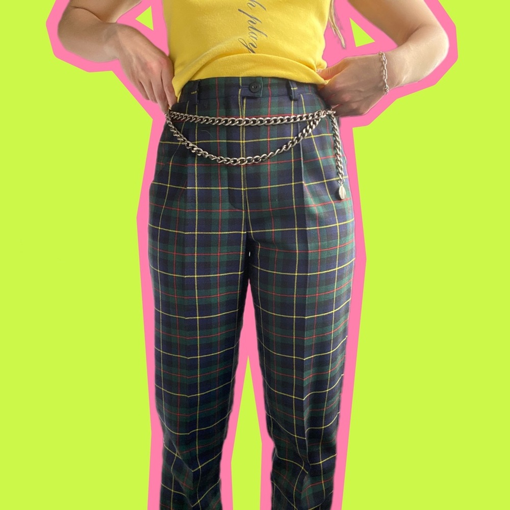Vintage Escada Wool Plaid Pants - Picture 1 of 10